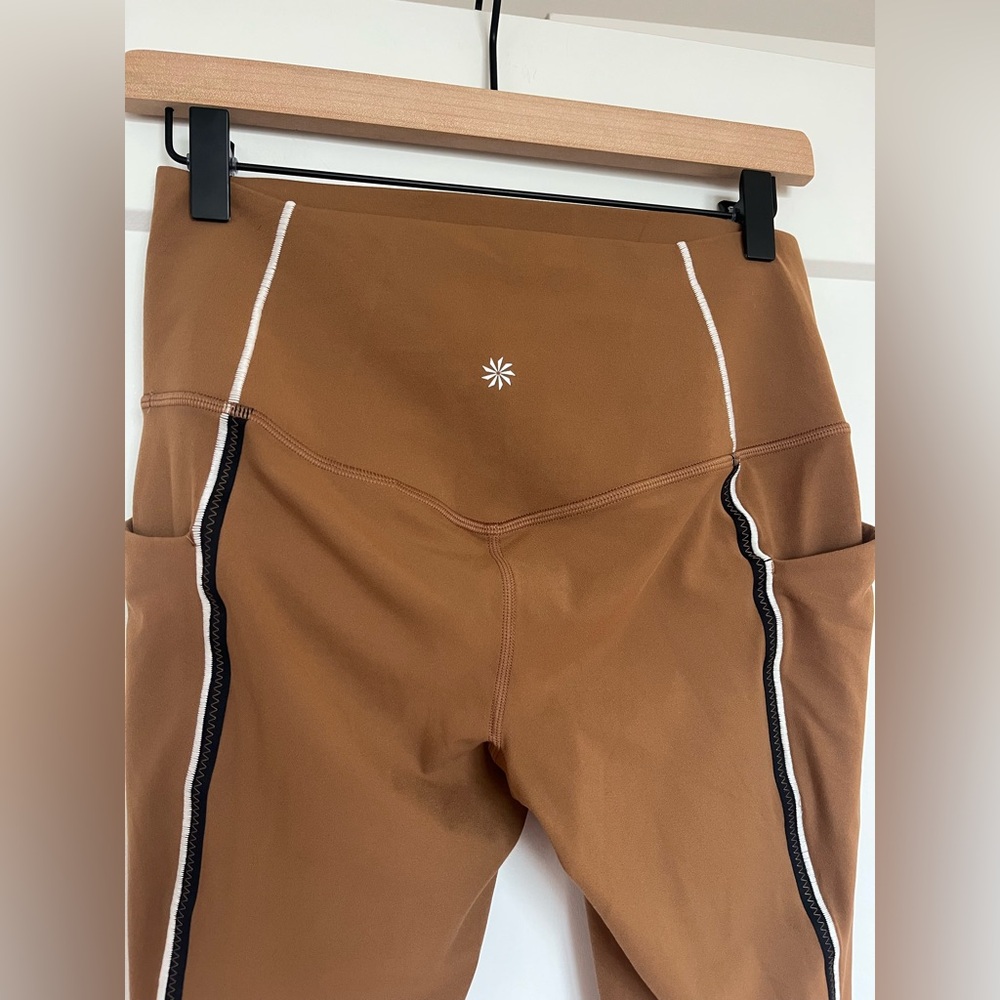 Athleta Salutation Stash Tipped Tight Brown Leggings M/P High Rise Pockets - Picture 5 of 11